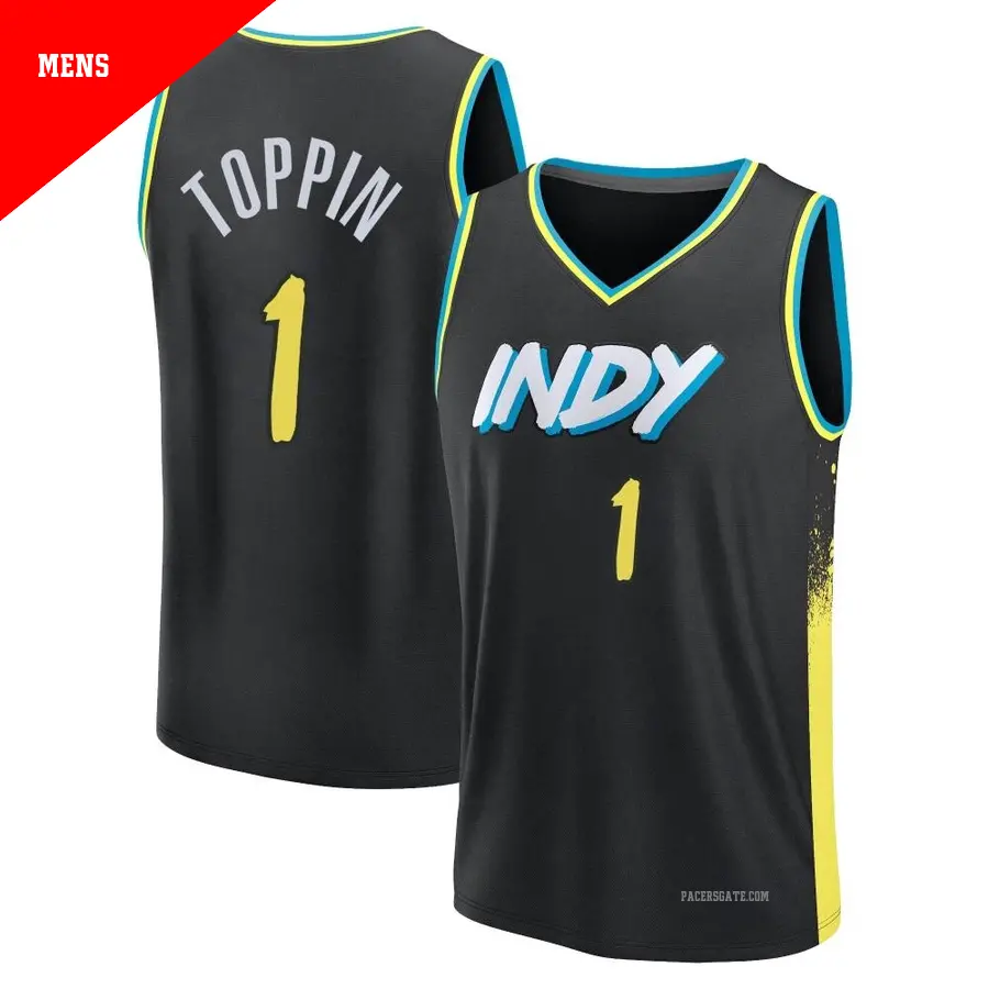 ＃1 Men's Obi Toppin Indiana Pacers 2023/24 Fast Break Black City Edition Jersey