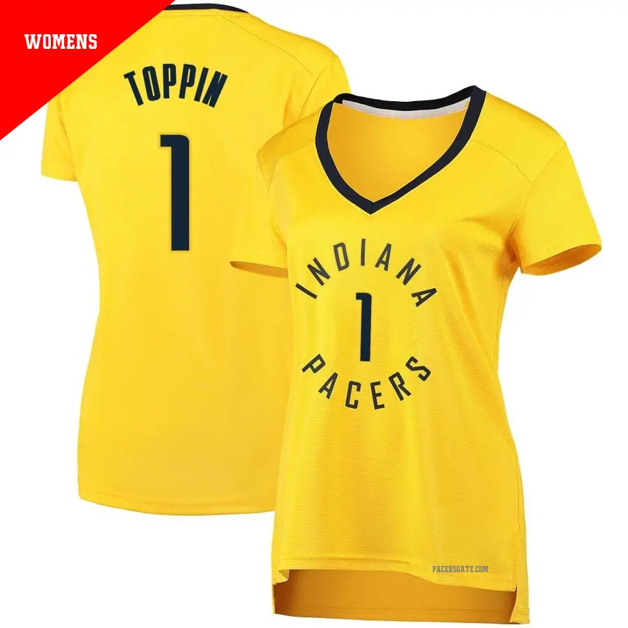 ＃1 Women's Obi Toppin Indiana Pacers Gold Fast Break JerseyStatement Edition