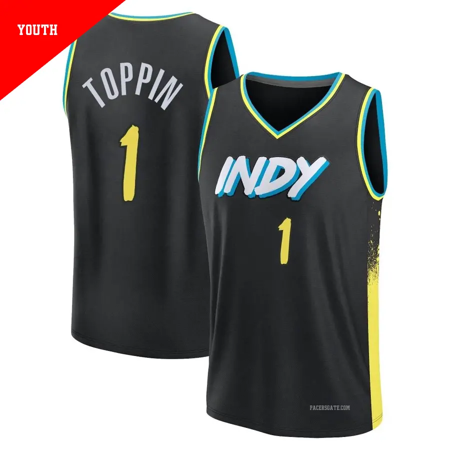 ＃1 Youth Obi Toppin Indiana Pacers 2023/24 Fast Break Black City Edition Jersey