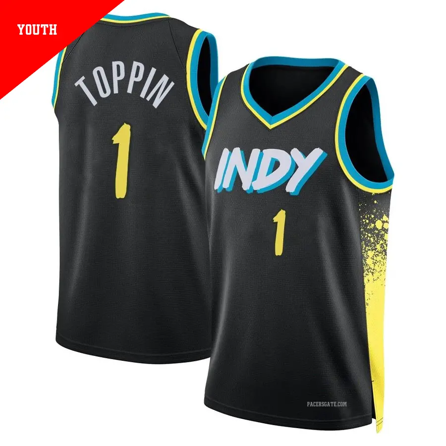 ＃1 Youth Obi Toppin Indiana Pacers 2023/24 Swingman Black City Edition Jersey