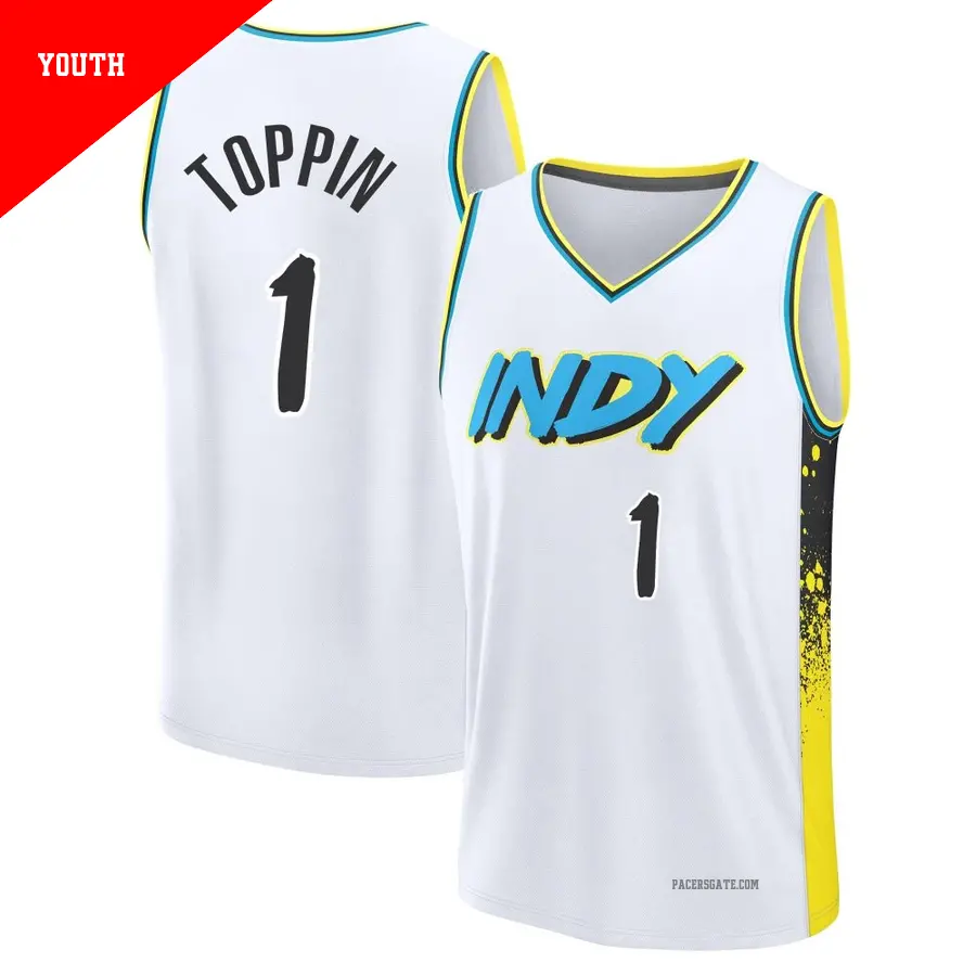 ＃1 Youth Obi Toppin Indiana Pacers 2024/25 Fast Break Fanatics White City Edition Jersey