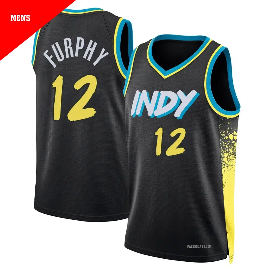 ＃12 Men's Johnny Furphy Indiana Pacers 2023/24 Swingman Black City Edition Jersey