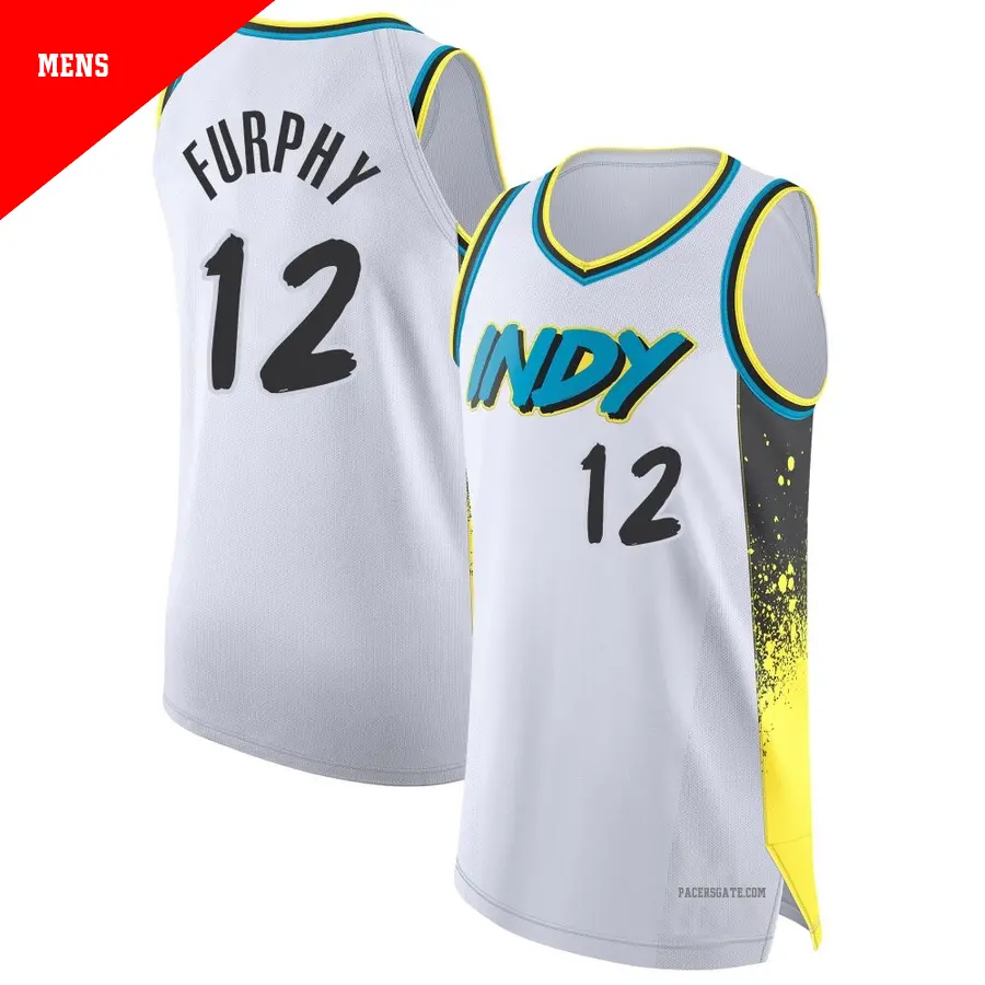 ＃12 Men's Johnny Furphy Indiana Pacers 2024/25 Authentic White City Edition Jersey