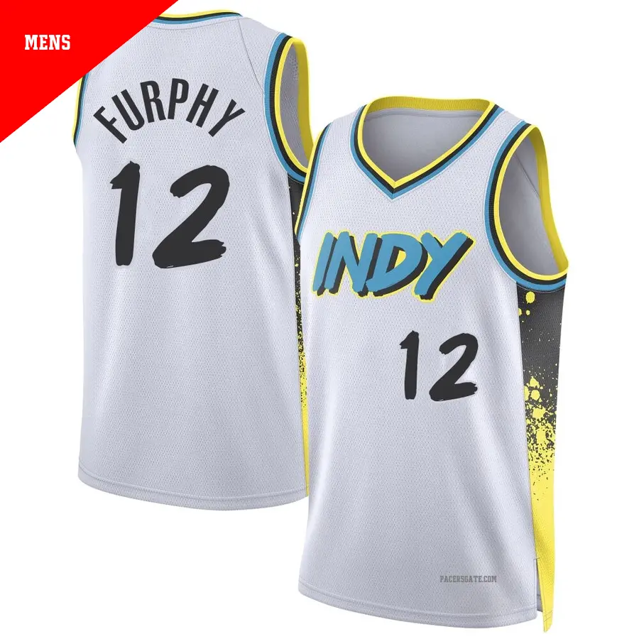 ＃12 Men's Johnny Furphy Indiana Pacers 2024/25 Swingman White City Edition Jersey
