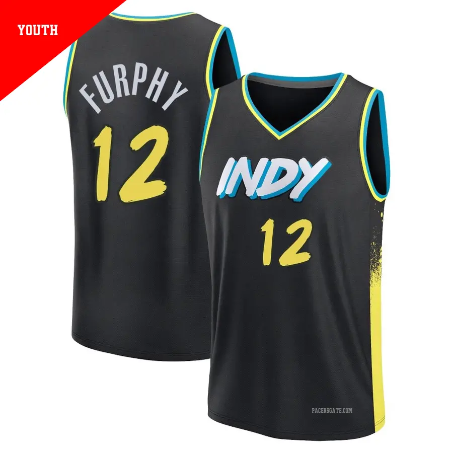 ＃12 Youth Johnny Furphy Indiana Pacers 2023/24 Fast Break Black City Edition Jersey