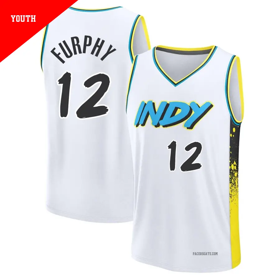 ＃12 Youth Johnny Furphy Indiana Pacers 2024/25 Fast Break Fanatics White City Edition Jersey
